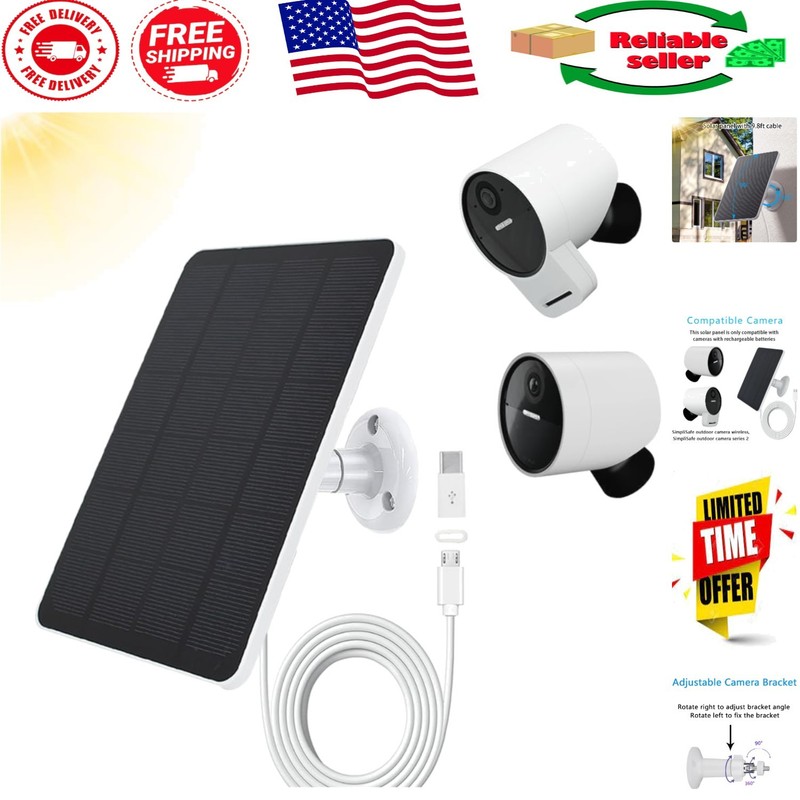Adjustable Solar Panel with 10ft Cable for Continuous Power to Security Cameras