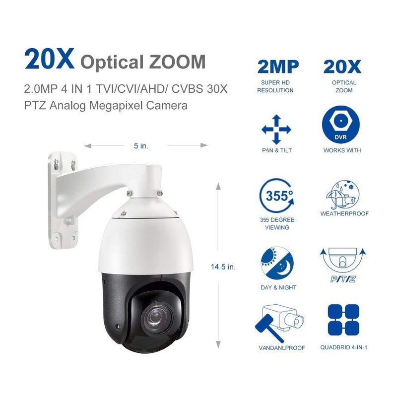 2MP Auto-Cruise PTZ Security Camera 20X Optical Zoom HD 4-in-1 TVI/AHD/CVI/CV... gallery