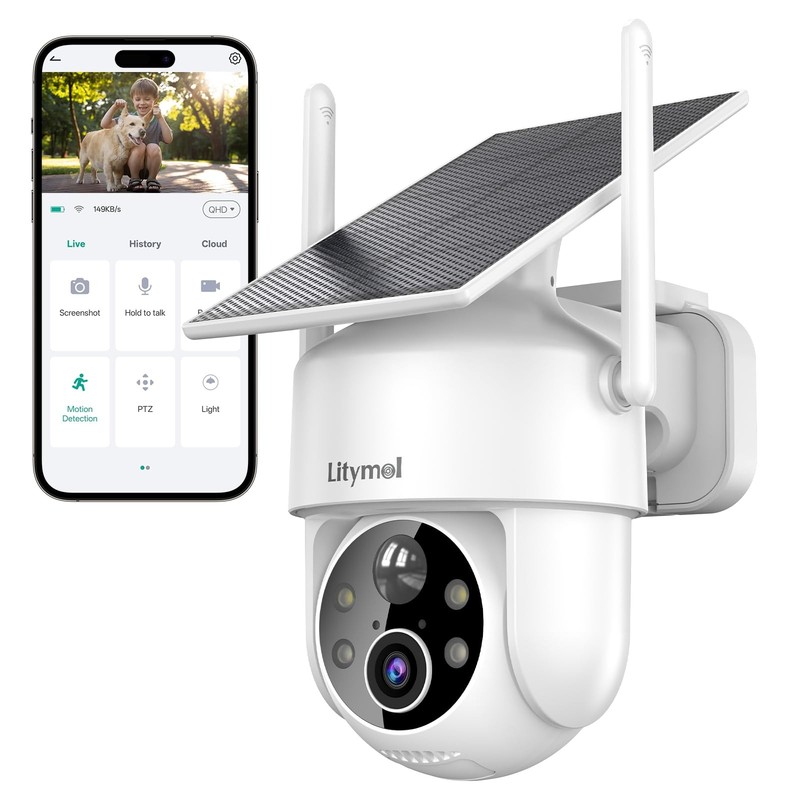 2K 360° View Security Cameras Wireless Outdoor, Solar Cameras for Home Securi…