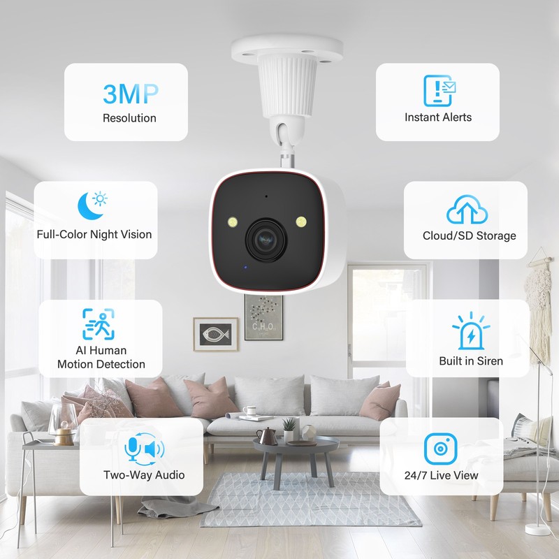 4-Pack Wireless 2.4G WiFi Security Camera System Smart Outdoor Night Vision 3MP gallery