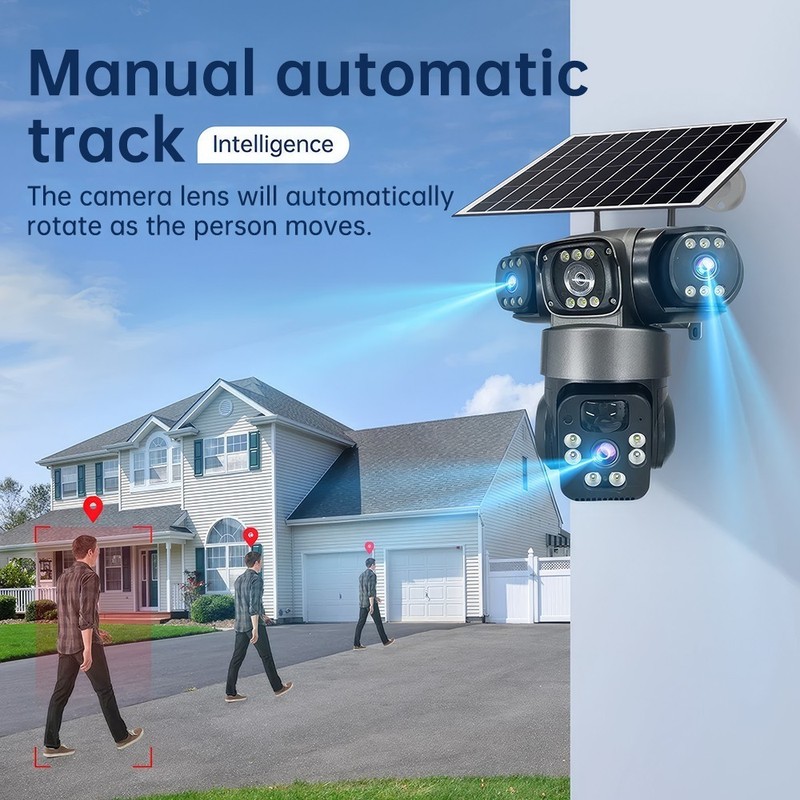 4 Lens Camara De Seguridad Solar 4G SIM Para Exterior Con Vision Nocturna Audio gallery