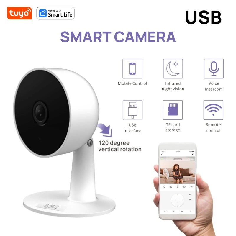 Tuya Smart 3MP Home Security Camera HD Vision, Night, Alerts, 2-Way Audio