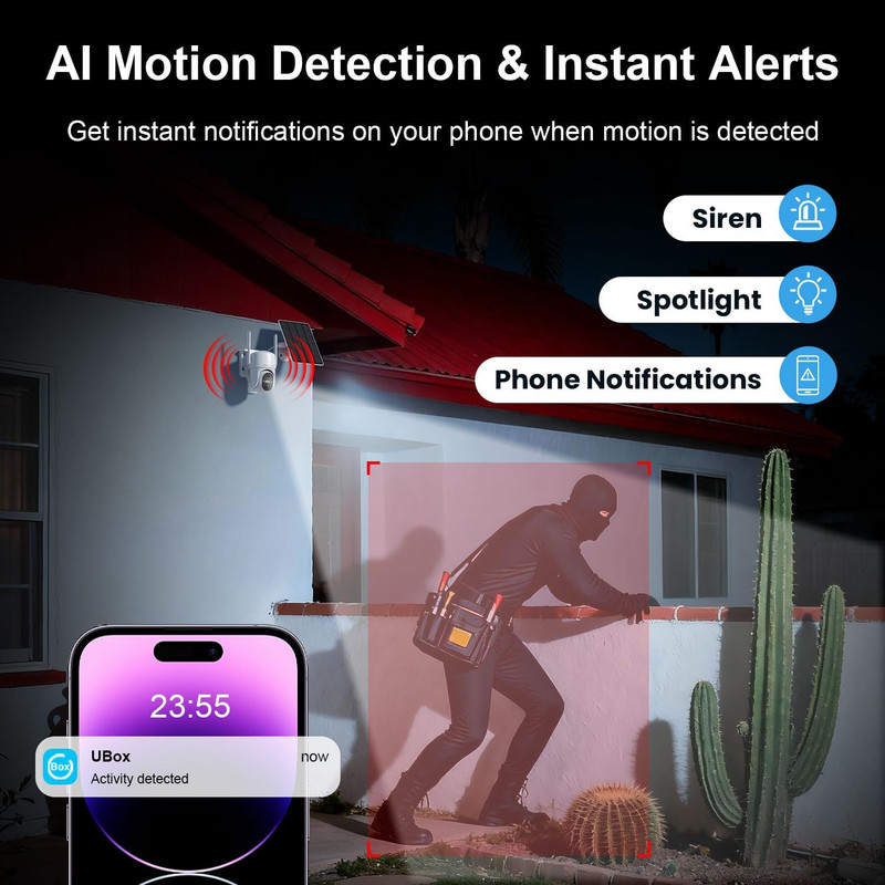 Wireless Solar Security Camera 360° View, 2K Night Vision, AI Detection gallery
