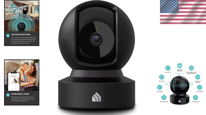 360° Indoor Security Camera w/Night Vision, Alexa & Google Home Compatible gallery