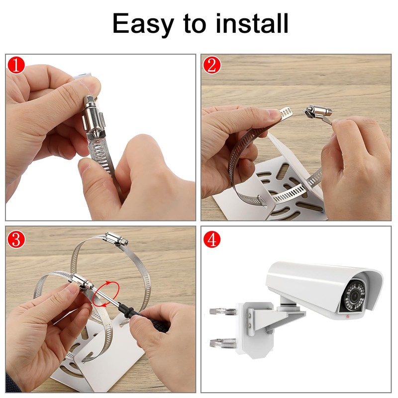 2 Pcs Camera Pole Mount Bracket, Stainless Steel, Adapter, Loops, CCTV, PTZ gallery