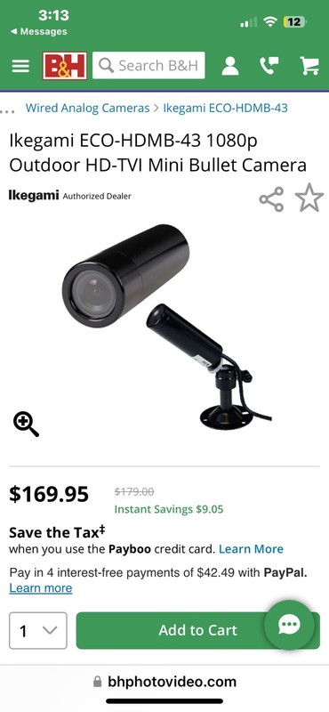 Ikegami ECO-HDMB-43 1080p Outdoor HD-TVI Mini Bullet Camera Waterproof