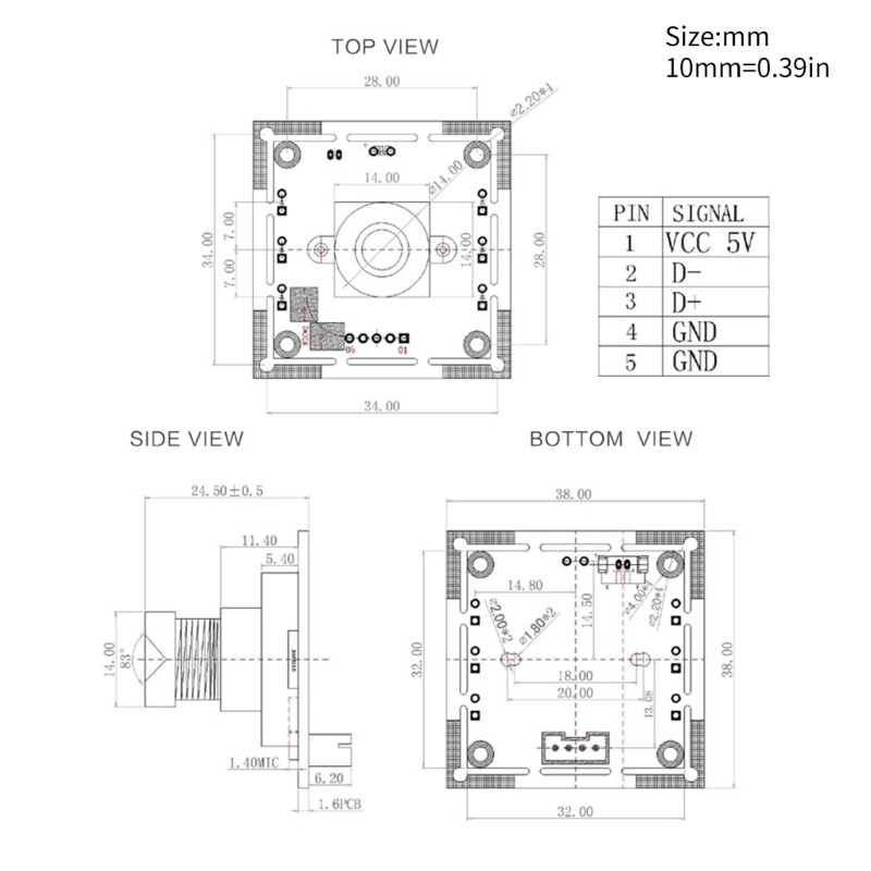 Ov4689 USB Camera Module With Adaptived Imaging and Double Mics 38x38mm Board gallery