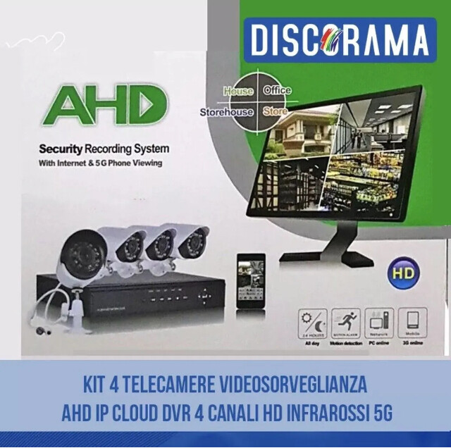 Kit 4/8 Telecamere Video Sorveglianza AHD IP Cloud DVR Canali HD Infrarossi 5G