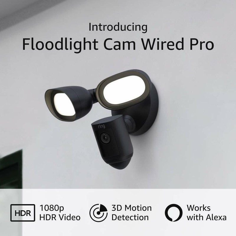 Ring Floodlight Cam Wired Pro 3D motion Bird's Eye View color night vision black gallery