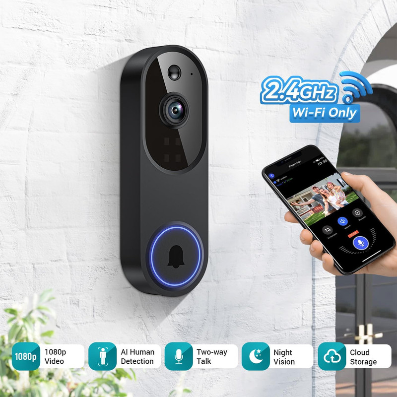 1080P Smart Video Doorbell Camera Wireless Doorbell Receiver Included Live View gallery