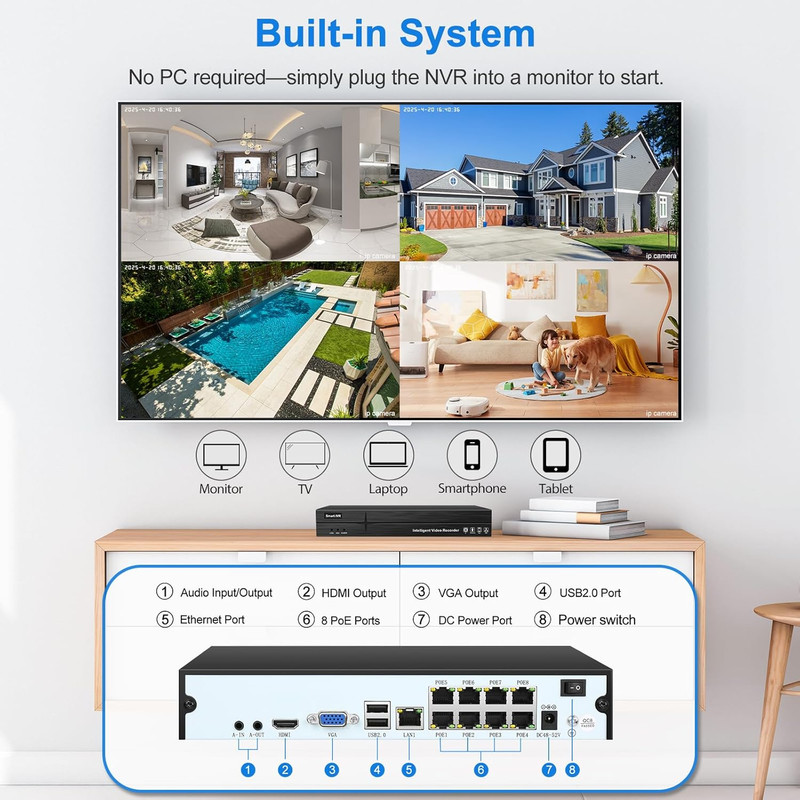4K Poe Security Camera System,4 X 8MP Wired Dome Poe Cameras for Home Security,H gallery