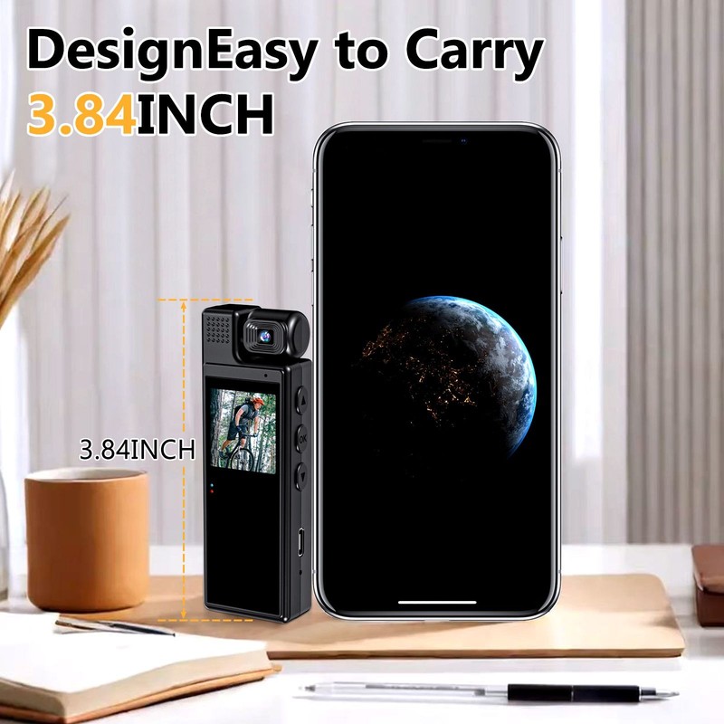 Mini Body Camera for Sports, Audio Video Recording, Night Vision, 180° Adjustabl