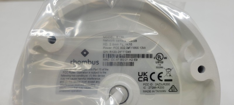 Rhombus R120 2MP Dome Security Camera with Onboard Storage of 128GB or 20 Days gallery