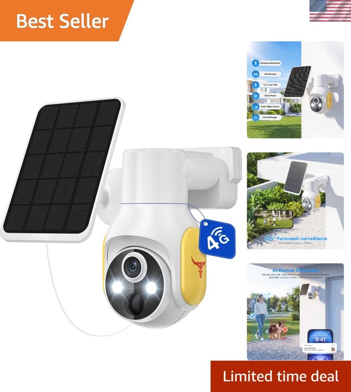 4G LTE Solar Powered Outdoor Security Camera with 360° Live View & Night Vision