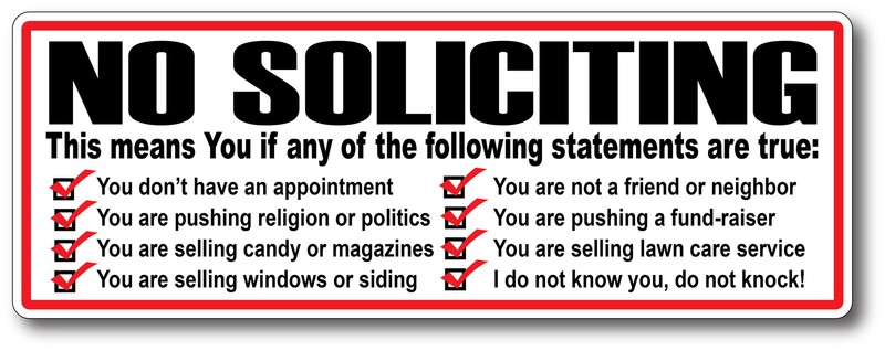 No Soliciting Vinyl Decal Sticker Solicitors Solicit Sign No Trespassing