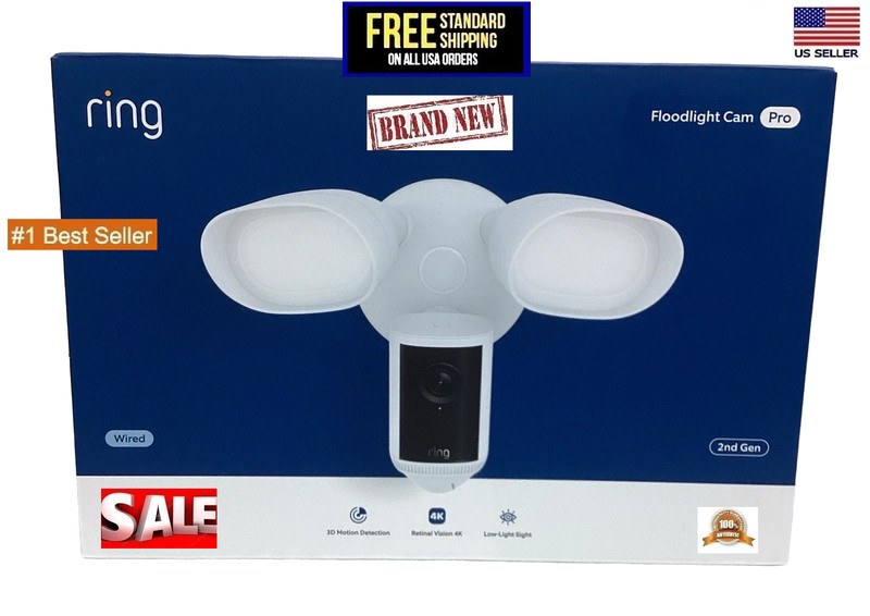 Ring Floodlight Cam Pro Wired 2nd Gen (Newest Model) Retinal 4K – White