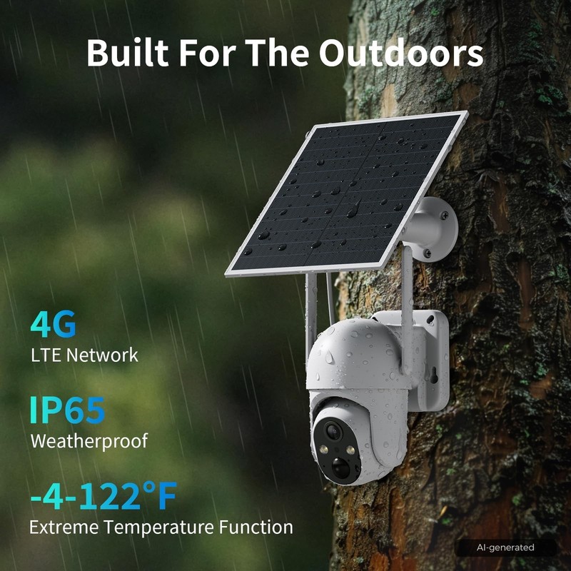 2 Pack Solar Powered 4G LTE Security Cameras, No WiFi, 2K Night Vision, 360° Vie gallery