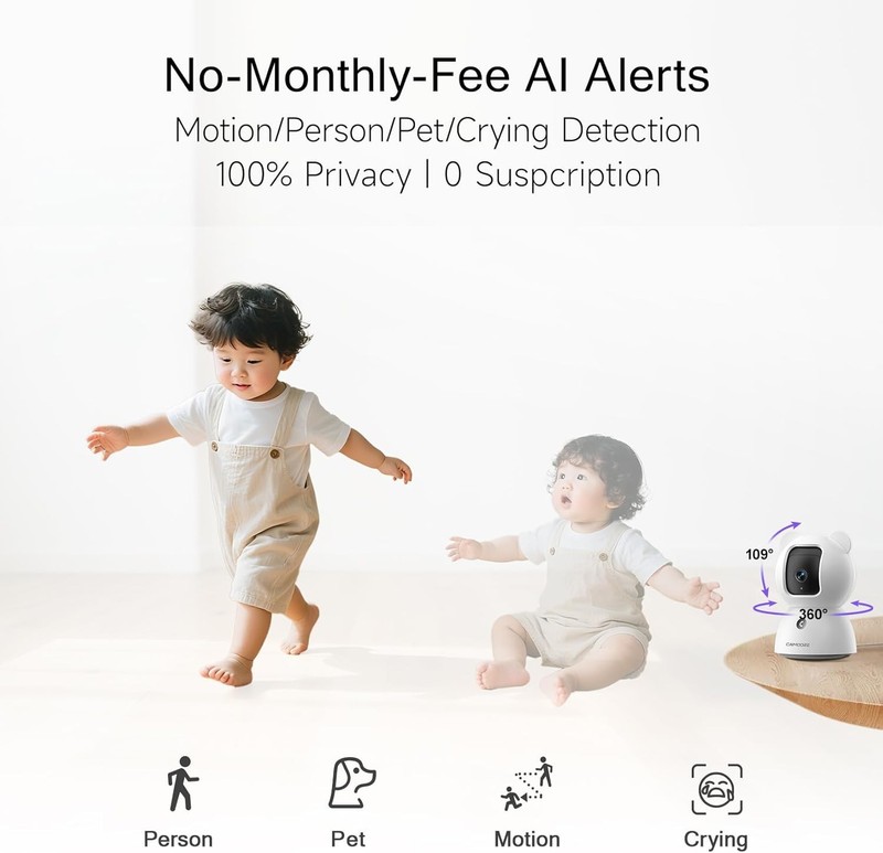 2.5K Indoor Security Camera 4pack, Non-Subscription AI Person/Pet/Cry Detecti... gallery