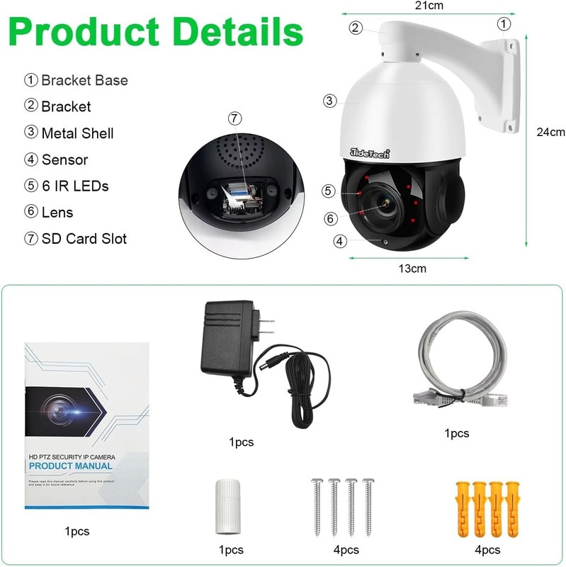 JideTech 5MP POE PTZ Camera 20X Optical Zoom 100m IR Auto Tracking Two-Way Audio gallery