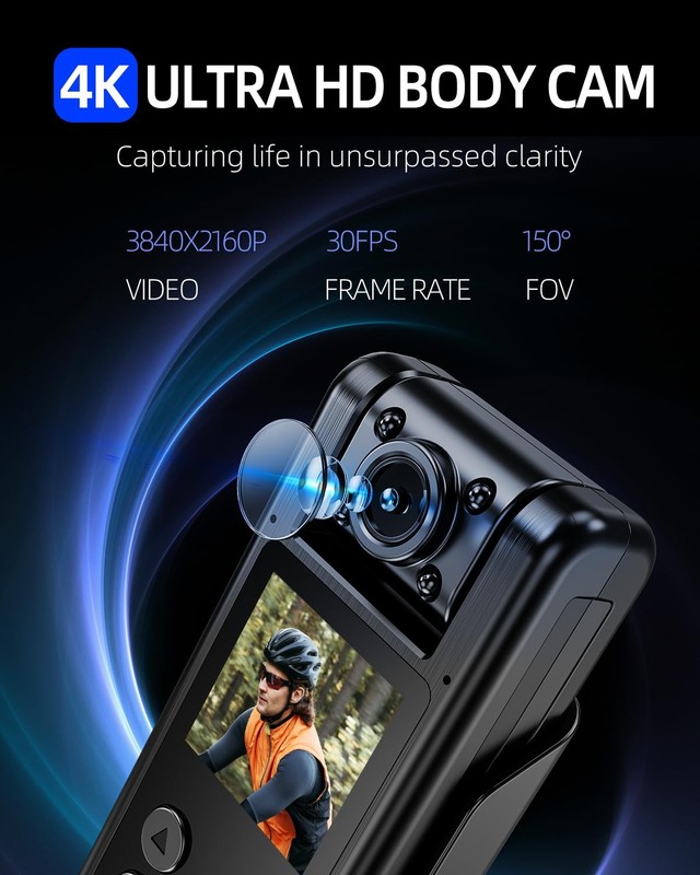 4K WiFi Body Camera with 64G Memory Card, Portable Body Worn Cam with 180° Ro... gallery