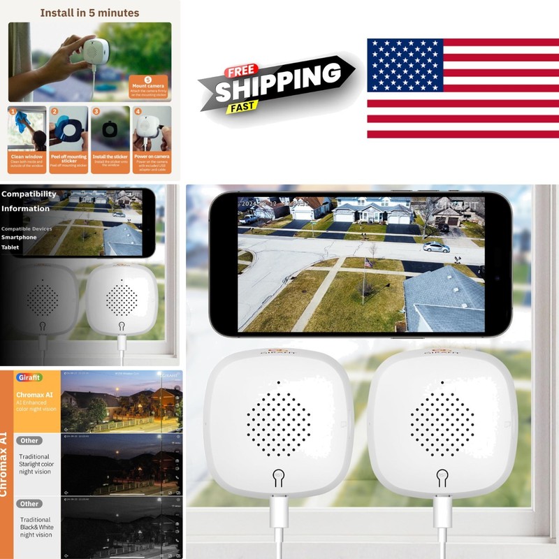 3MP 2K Indoor Window Camera 2 Pack with Color Night Vision and Motion Detection