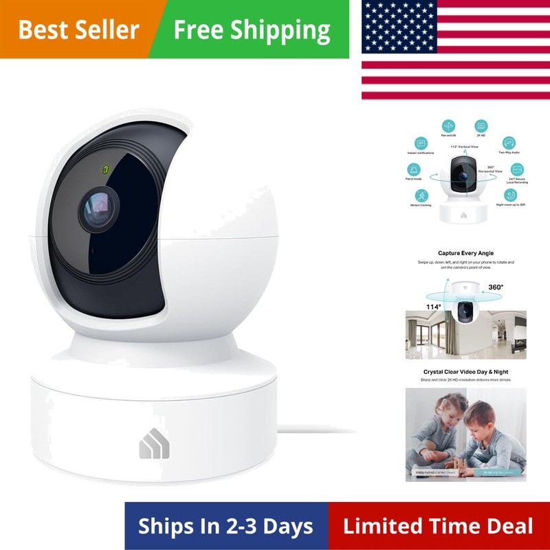 Kasa 2K+ Indoor Pan/Tilt Wired Security Camera – Works as a Baby Monitor & Pe…