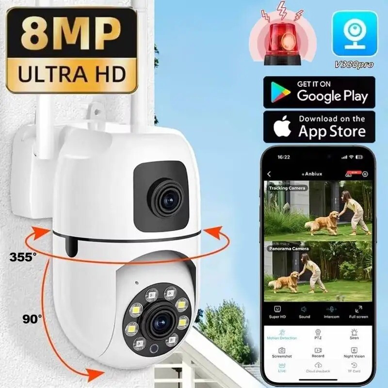 8MP WIFI IP Cameras Dual Lens Wireless Color Night Vision CCTV Waterproof Camera