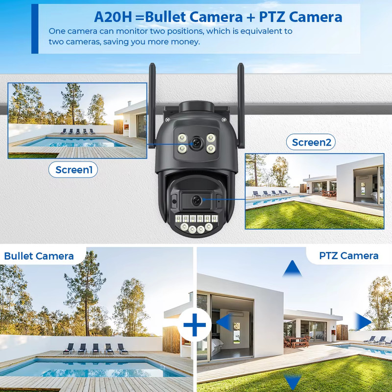 PTZ 8MP Wifi Camera Dual Screen Auto Tracking Color Night Vision Outdoor CCTV Ca gallery