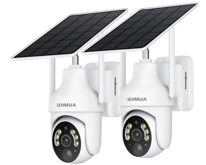 SEHMUA 2K Solar Security Cameras Wireless Outdoor, 2 Pack 360° View Pan Tilt WiF