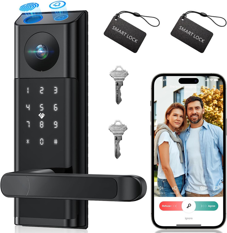 Video Smart Lock with Camera & Doorbell,5-In-1 Door Lock with Handle | Fingerpri gallery