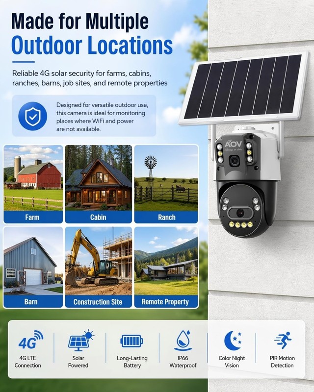 Solar AOV Dual Lens PTZ Security Camera, 6MP(3MP+3MP) Outdoor WiFi Camera, 8W... gallery