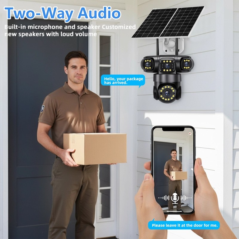 16MP 4G SIM Solar Security IP Camera 4 Lens PTZ CCTV Motion Detection Outdoor US gallery
