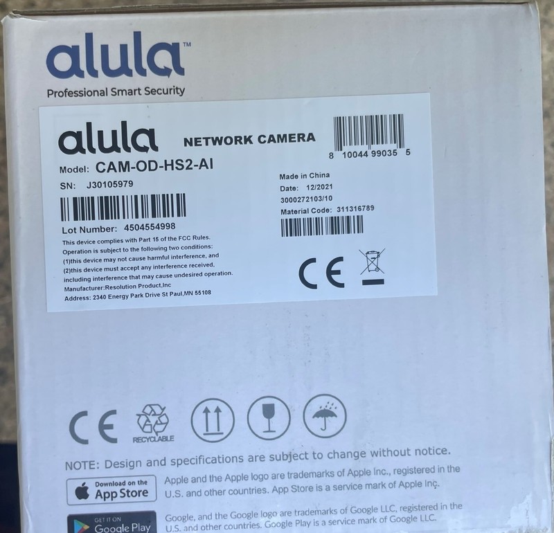 ALULA OUTDOOR WIFI BULLET CAMERA HD VIDEO, MOTION DETECTION CAM-OD-HS2-AI NIB gallery