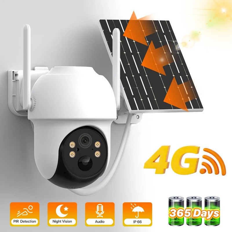 4G SIM Card Solar IP Camera Outdoor 4MP HD WiFi PTZ PIR Human Alarm Surveillance