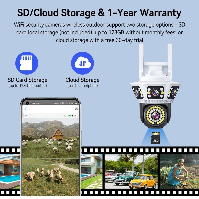 HD Outdoor WiFi IP Camera Triple Lens CCTV PTZ Security Home IR Cam Night Vision gallery