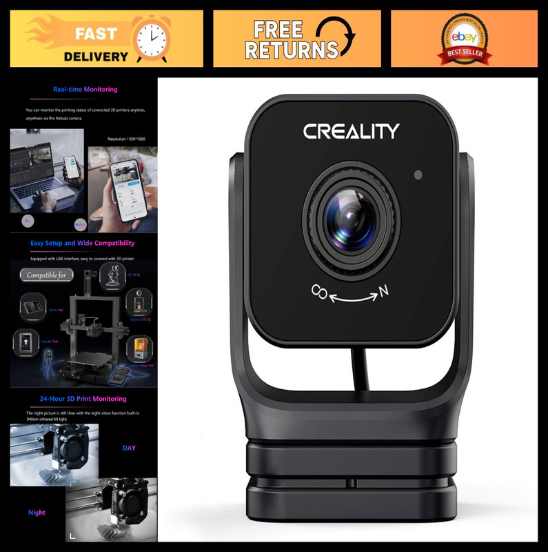 3D Printer Camera with Night Vision, Real-Time Monitoring & Time-Lapse for Ender