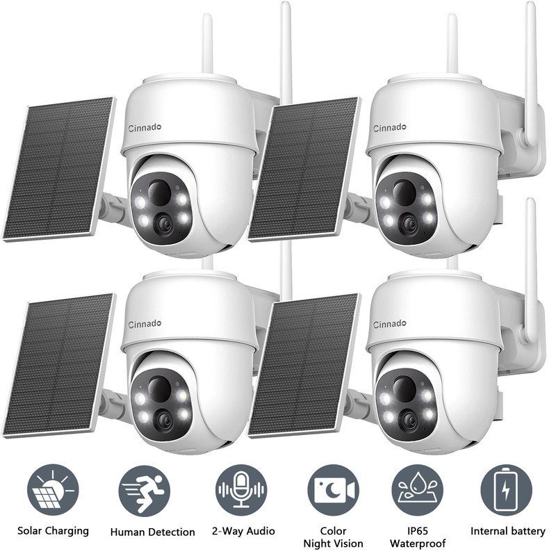 4 Pack 3MP Security Camera Solar Battery Powered Outdoor Wireless WiFi 360° Pan gallery