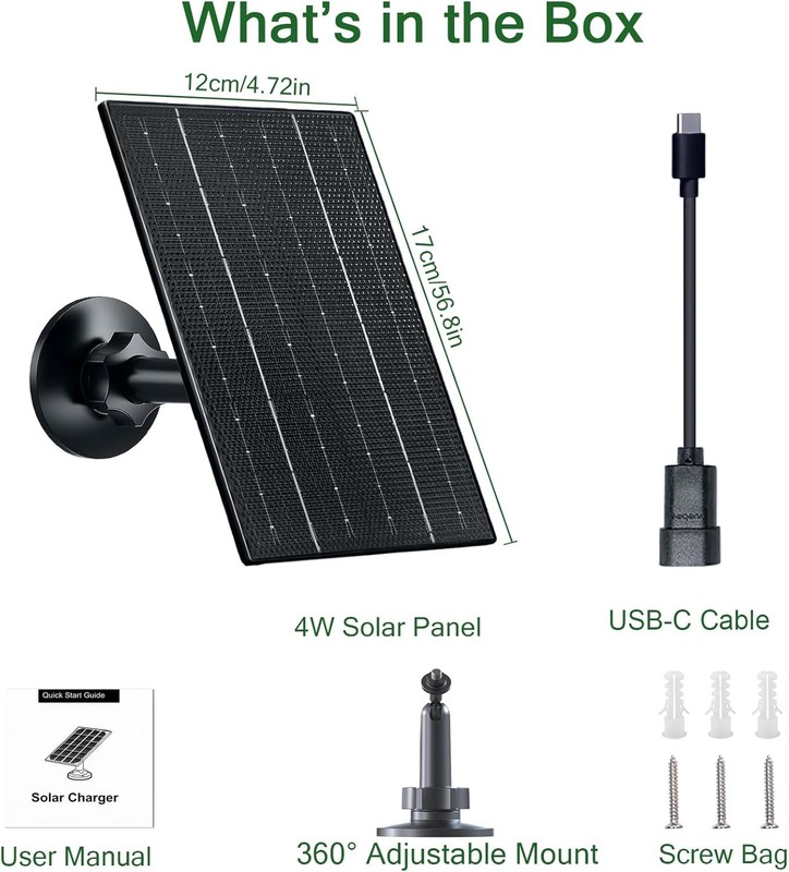 Solar Panel for Security Camera, 4W Solar Charger with Micro USB/USB-C Plug w... gallery