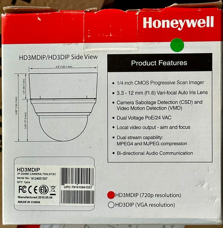 New Honeywell HD3MDIP equIP 720P D/N IP Network Megapixel PoE Dome CCTV Camera