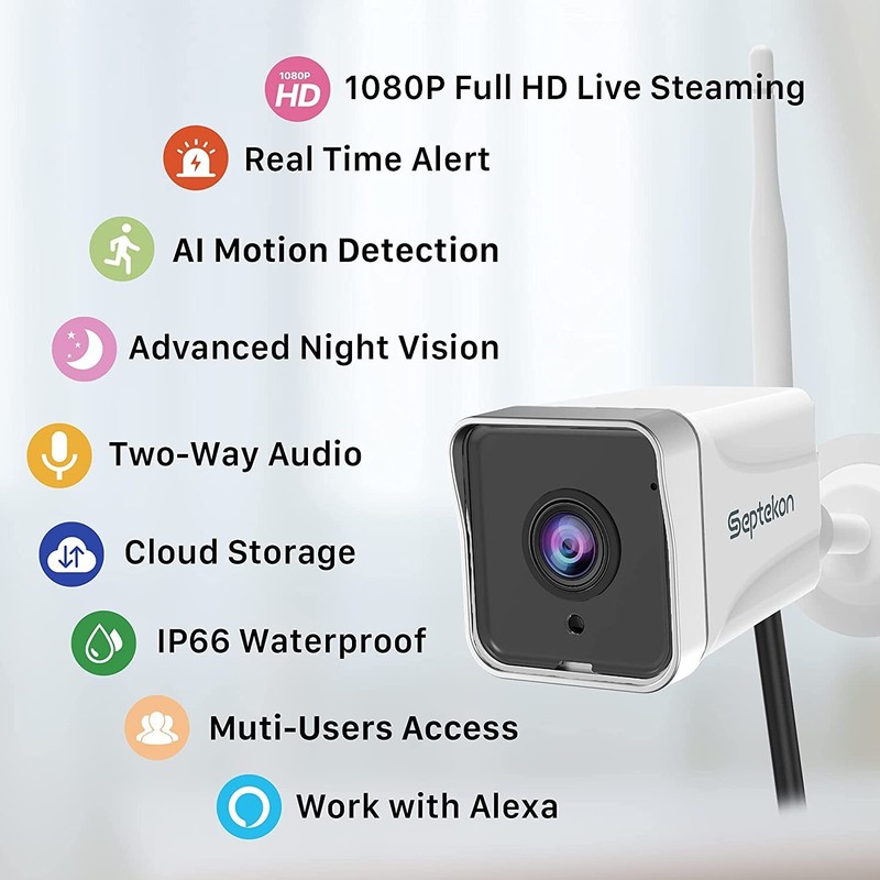 Septekon S50 1080P Wireless Outdoor Security Camera (2-Pack) Work with Alexa gallery