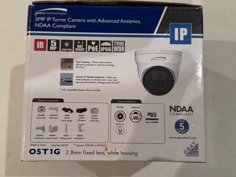 Speco O5T1G 5 Megapixel Network IR Outdoor Dome Camera with 2.8mm Lens gallery
