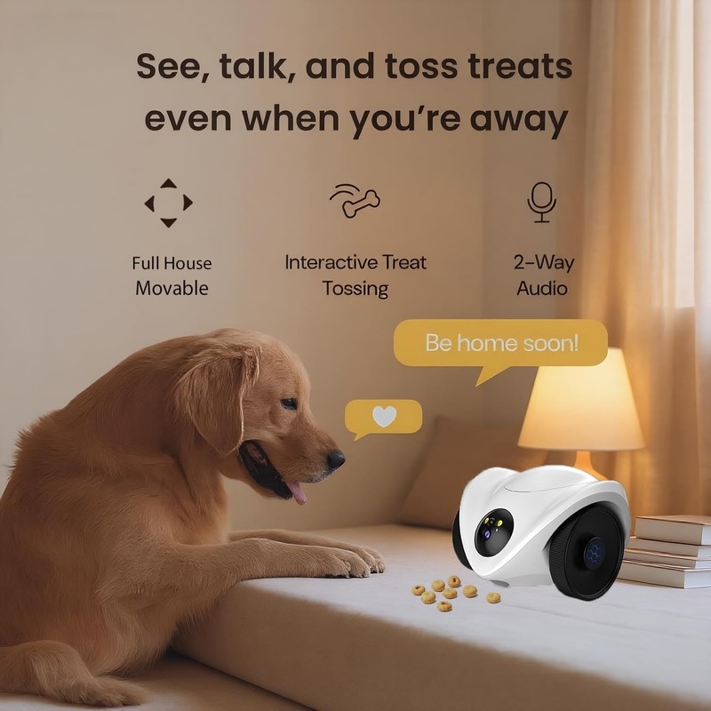 Robot Pet Camera with One-Tap Treat Dispensing | Mobile 360° Monitor, 2-Way