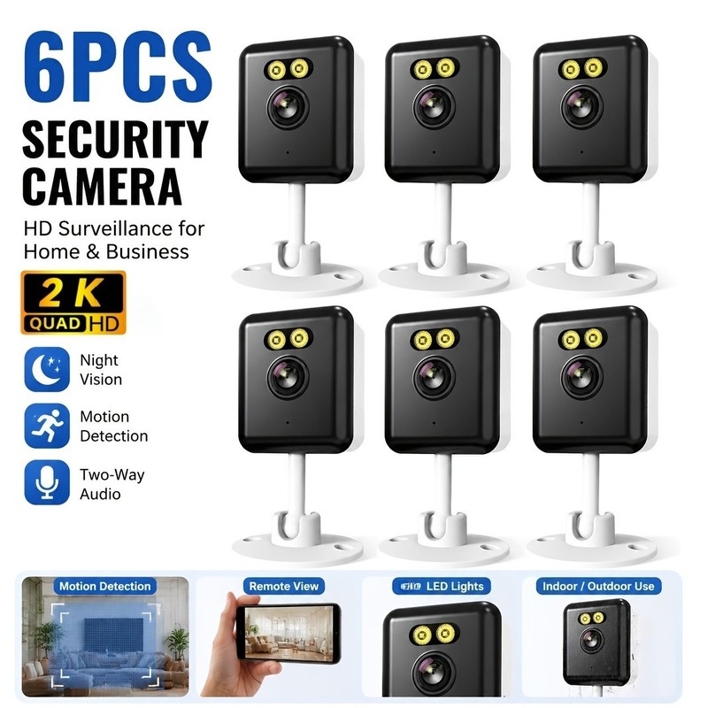 6PCS 2K Indoor Security Camera, Compatible with Alexa