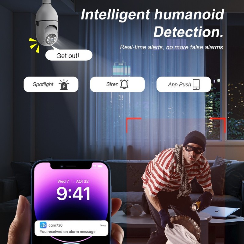 5PCS Light Bulb Security Camera 5MP WIFI 360° Color Wireless IR 2-Way Audio gallery