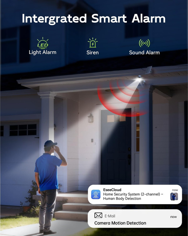 Solar 4MP Wireless Security Cameras - Color Night Vision, No Subscription, 2-Way gallery