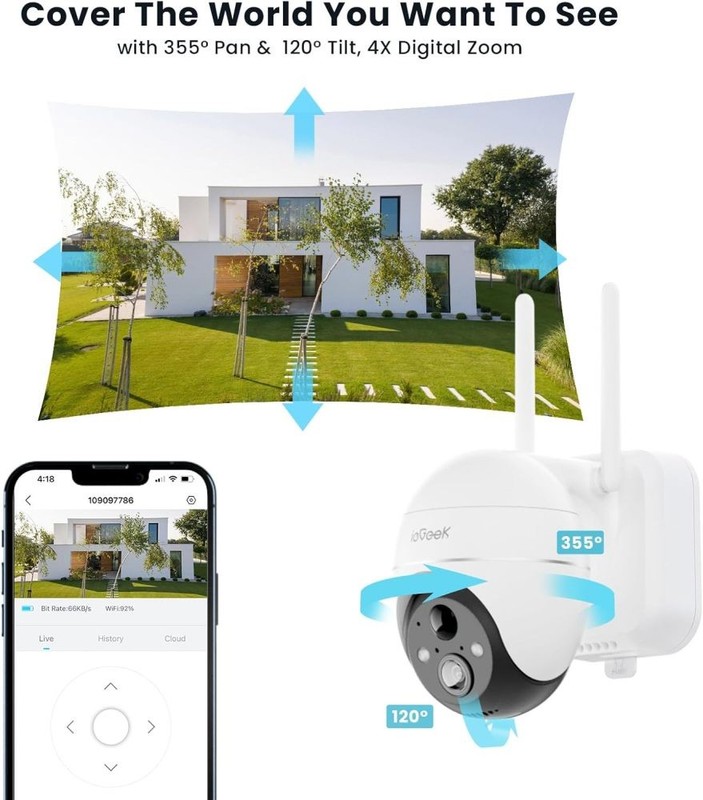 Solar Security Camera Wireless Outdoor 360° PTZ, Spotlight & Siren Night Vision gallery
