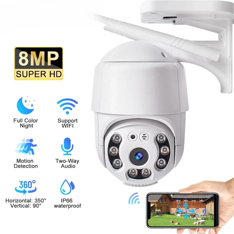 4K 8MP IP Camera Outdoor Security Wifi PTZ Auto Tracking Video Surveillance CCTV
