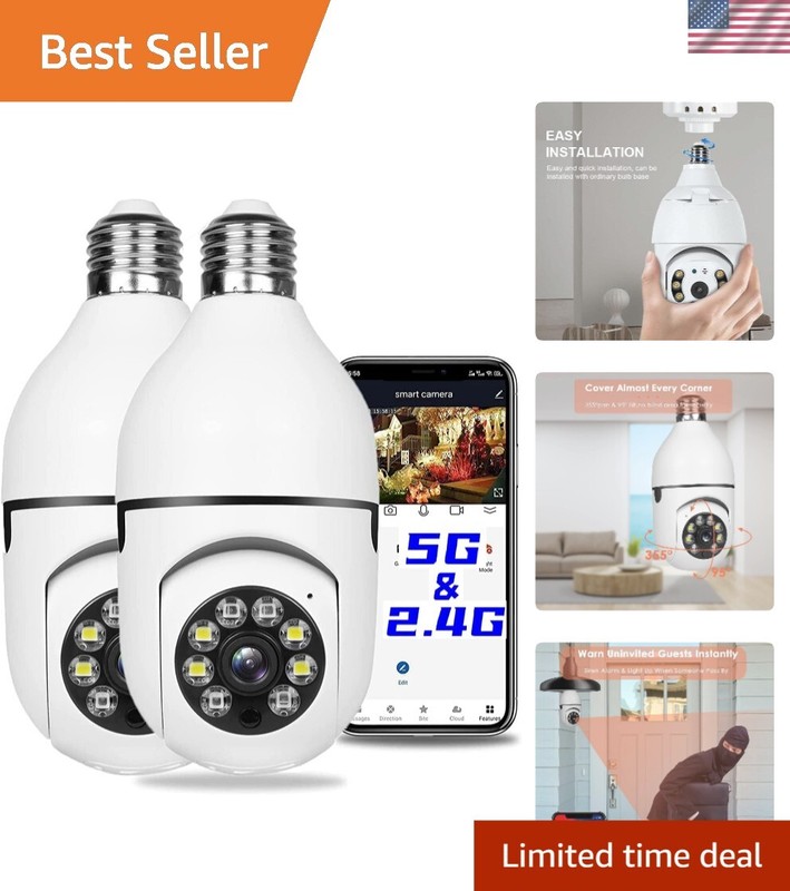 Wireless 2Pcs Light Bulb Security Cam – 1080P HD, Pan-Tilt Access Control