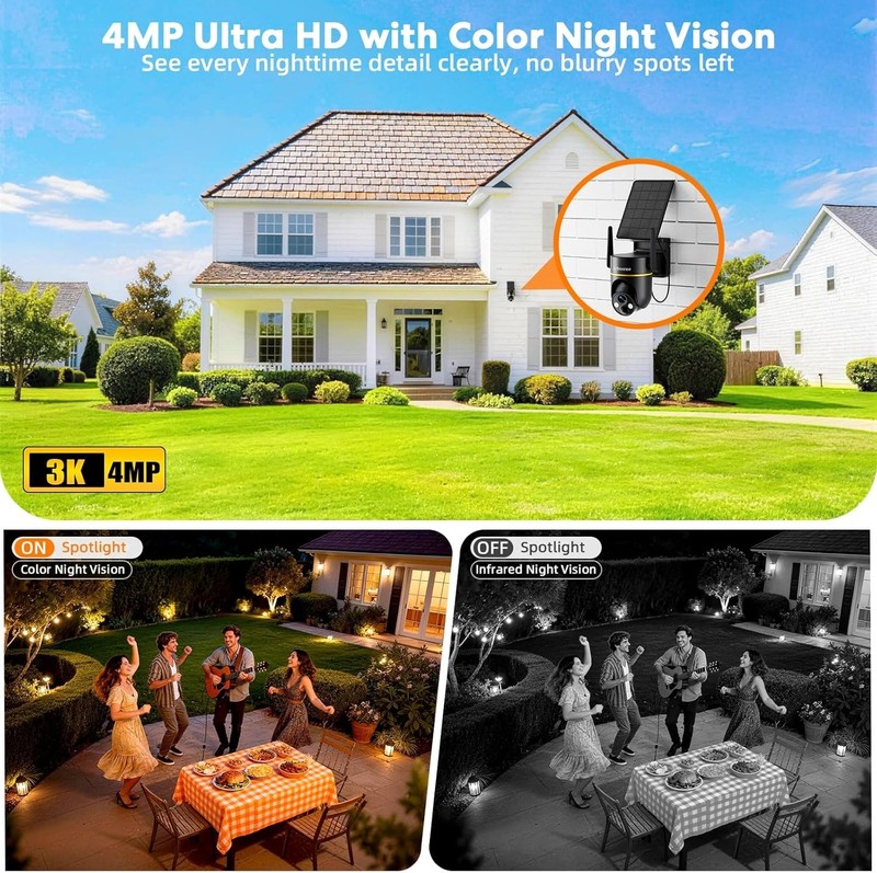 5G 2.4GHz 4MP Solar Security Camera Wireless Outdoor 100% Wire-Free Home Securit gallery