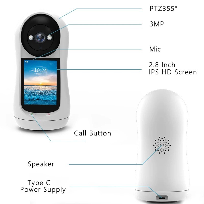 3MP Wifi Camera 2.8 Inch IPS Screen Baby Cry Detection Security PTZ Baby Monitor gallery